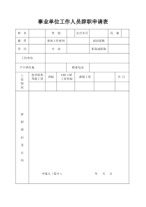 事业单位工作人员辞职申请表(样表)