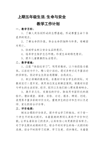 五年级上册生活生命与安全教学计划