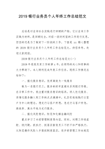2019银行业务员个人年终工作总结范文