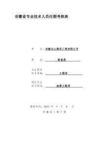 安徽省专业技术人员任期考核表