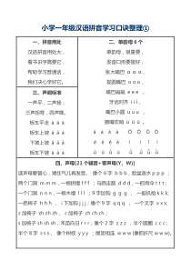 小学一年级汉语拼音学习口诀整理