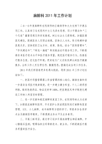 麻醉科2011年工作计划