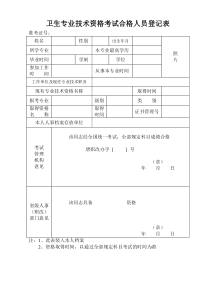 卫生专业技术资格考试合格人员登记表新