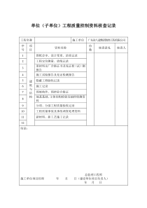 单位（子单位）工程质量控制资料核查记录