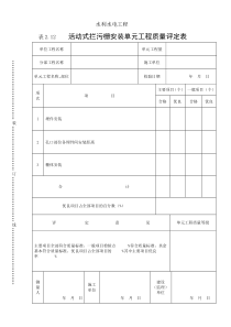 表2.12活动式拦污栅安装单元工程质量评定表