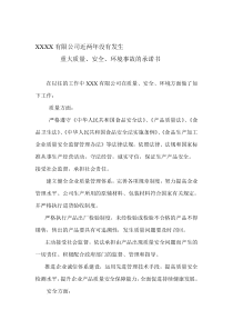XXXXX有限公司近两年没有发生重大安全、质量、环境事故的承诺书