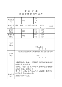 东南大学研究生转导师申请表