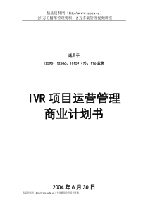 IVR项目运营管理商业计划书