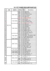 XXXX年7月西夏区期末考试时间总表