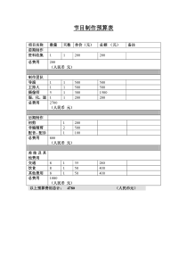 电视节目制作预算表