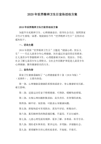 2020年世界精神卫生日宣传活动方案