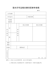 取水许可证相关事项变更申请表
