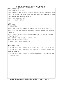 译林版英语四年级上册第六单元教案