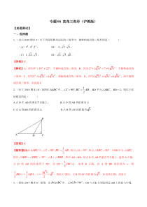 2019-2020学年上海八年级数学上册期末专题复习专题08-直角三角形复习(历年真题)(教师版)