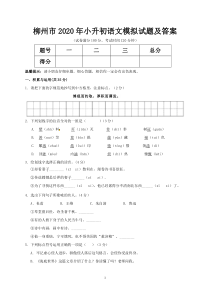 柳州市2020年小升初语文模拟试题及答案
