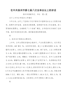 夏心旻在中共扬州市委七届八次全体会议上的讲话