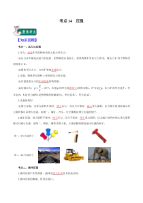 20届中考物理一轮复习讲义考点14压强解析版