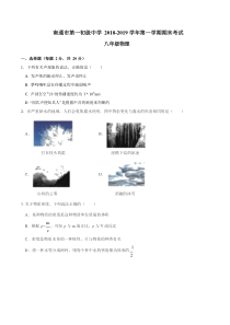 江苏省南通市第一初级中学2018-2019学年第一学期初二物理期末试卷及答案(Word版卷)