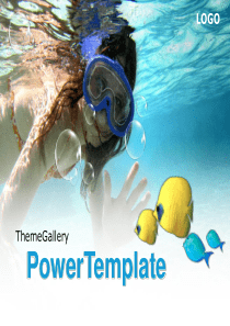 美女海底潜水PPT模板