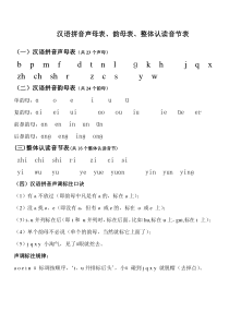 汉语拼音声母表、韵母表、整体认读及声调