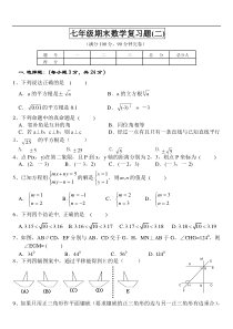 七年级数学期末复习题(二)[下学期](无答案)  人教实验版