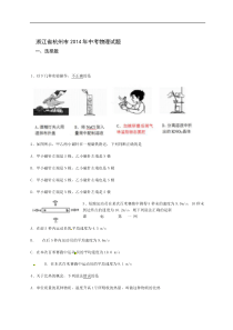 浙江省杭州市2014年中考科学（物理部分）试题