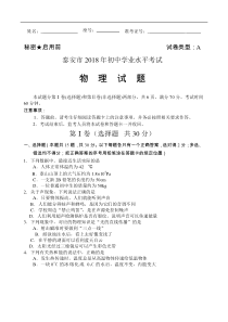 山东省泰安市2018年中考物理试题含答案