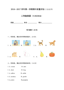 2016—2017学年第一学期南京小学二年级英语期中试卷