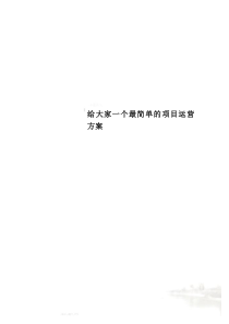 给大家一个最简单的项目运营方案