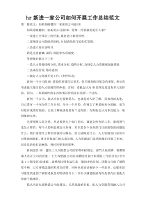 hr新进一家公司如何开展工作总结范文