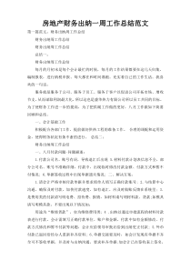 房地产财务出纳一周工作总结范文