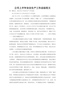 公司上半年安全生产工作总结范文