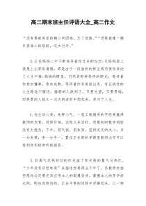 2021年高二期末班主任评语大全高二作文