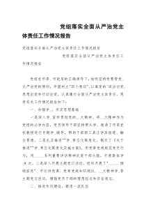 党组落实全面从严治党主体责任工作情况报告
