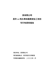 某年xx吨水果和蔬菜深加工项目