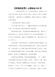 《苏菲的世界》心得体会500字