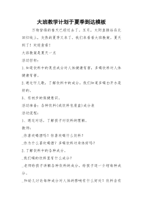 大班教学计划于夏季到达模板