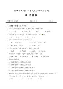 武汉市新洲区2013-2014学年八年级上期中考试数学试卷