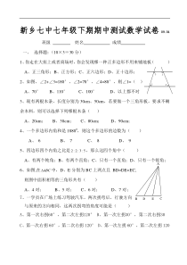 2009年新乡七中七年级下期期中测试数学试卷