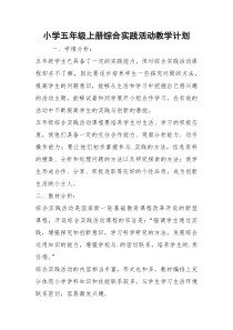 小学五年级上册综合实践活动教学计划