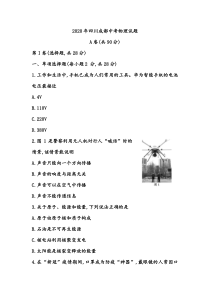 2020年四川成都中考物理试题(含答案)