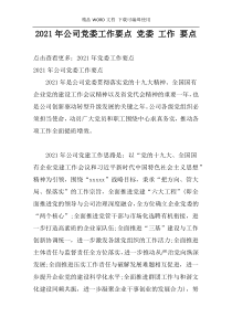 2021年公司党委工作要点 党委 工作 要点