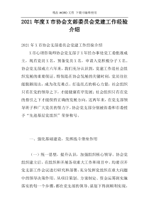 2021年度X市协会支部委员会党建工作经验介绍