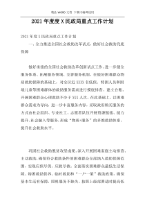 2021年度度X民政局重点工作计划