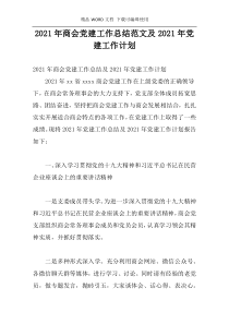 2021年商会党建工作总结范文及2021年党建工作计划