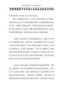 党委常委班子召开民主生活会总结发言范例