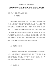 公路养护专业技术个人工作总结范文范例