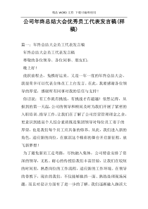 公司年终总结大会优秀员工代表发言稿(样稿)