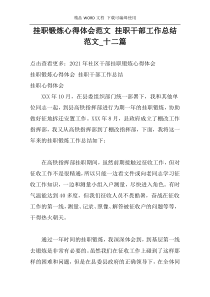 挂职锻炼心得体会范文 挂职干部工作总结范文_十二篇