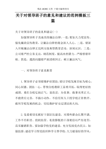 关于对领导班子的意见和建议的范例模板三篇